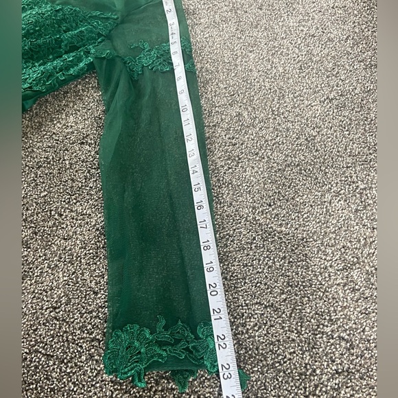 Elegant Green Sheer- Lace & Satin Dress - Picture 10 of 16